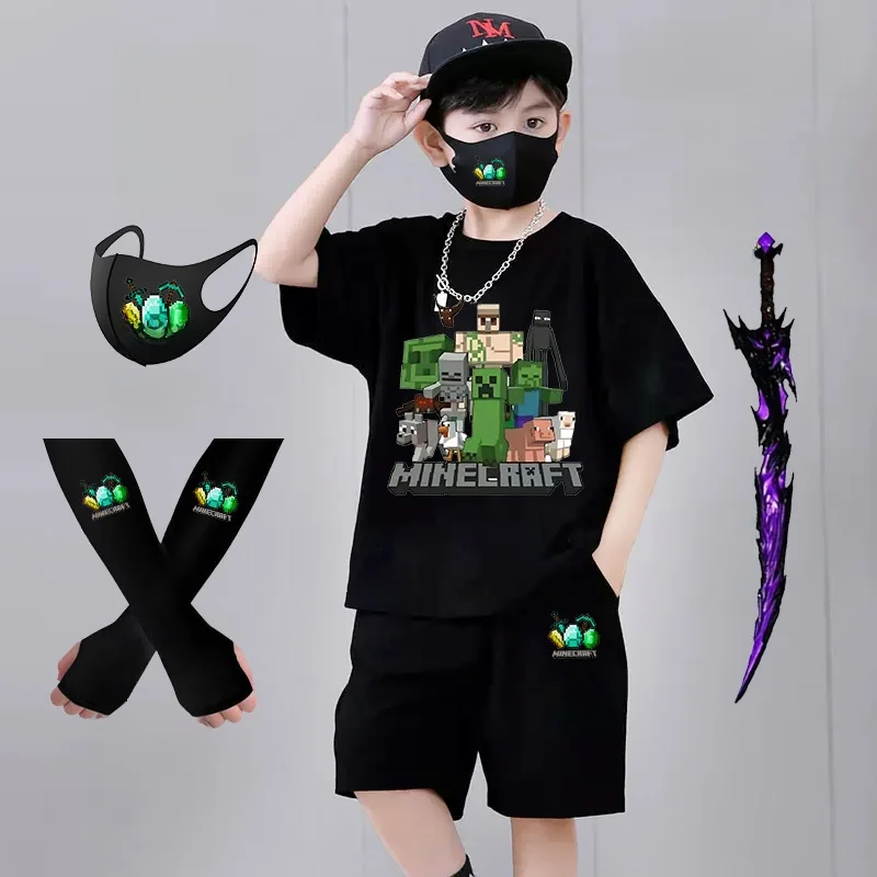 myworld-mc-game-t-shirt-short-sleeve-unisex-cartoon-clothing-children-parent-child-matching-cotton-shorts-outdoor-camping-tra