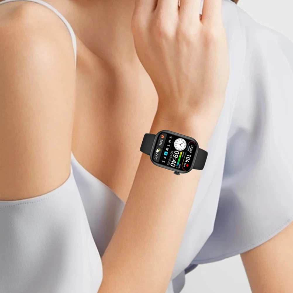 

Large Screen Smartwatch Fitness Tracker Health Monitor Outdoor Sports Watch Black Silicone Band for Men Women