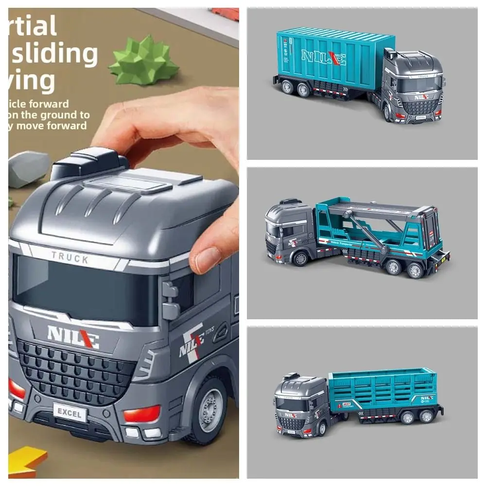 Scale 1:64 Alloy Trailer Model Movable Joint Transport Vehicle Mini Container Truck Pull Back Friction Power Fence Car