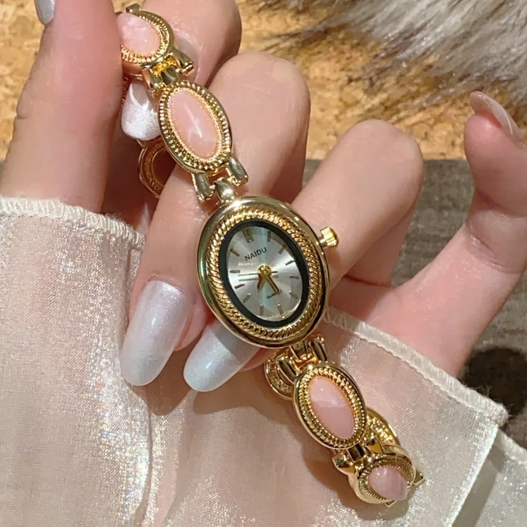 البيضاوي الحجر الطبيعي المرأة ساعة كوارتز عالية الجودة ساعات كوارتز ذهبية السيدات المتقدمة سلسلة ساعات المعصم reloj para mujer