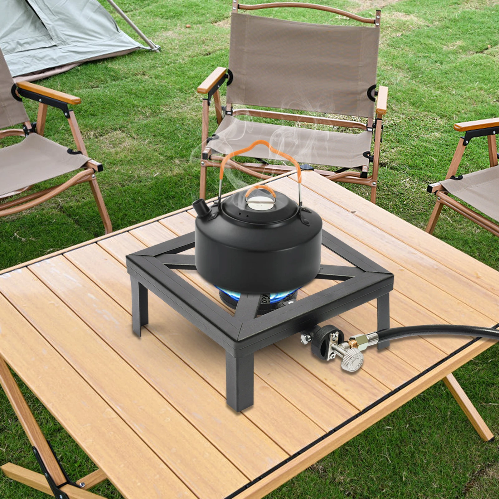 8000W Portable Single Burner With Bracket Cast Iron Stove  Gas stove Outdoor Courtyard Gas Grilling for Patio Camping BBQ