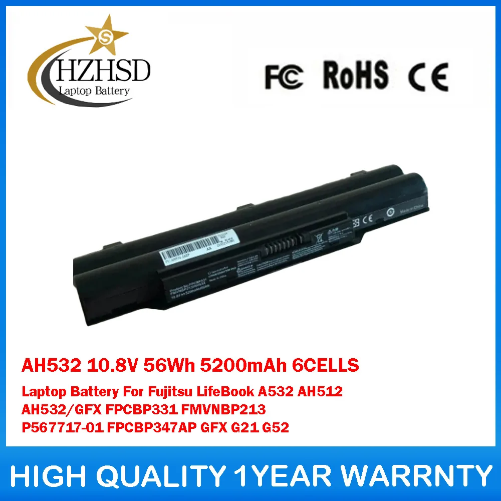 

AH532 10.8V 56Wh 5200mAh 6CELLS Laptop Battery For Fujitsu LifeBook AH512 AH532/GFX FPCBP331 FMVNBP213 P567717-01 FPCBP347AP