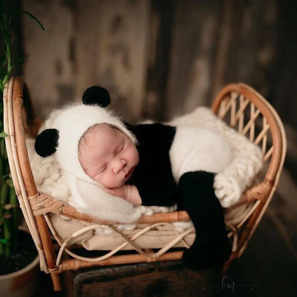 Newborn Baby Photography Panda Clothing Hat+Jumpsuits 2Pcs/Set Infant Studio Photo Props Accessories Mohair Knit Costume Outfits