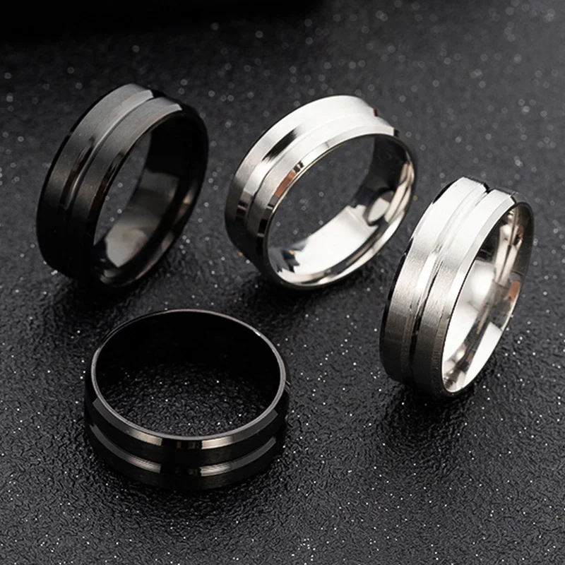 European and American Fashion Matte Men's Stainless Personalized Simple Hip Hop Punk Titanium Steel Ring Jewelry Gifts Wholesale