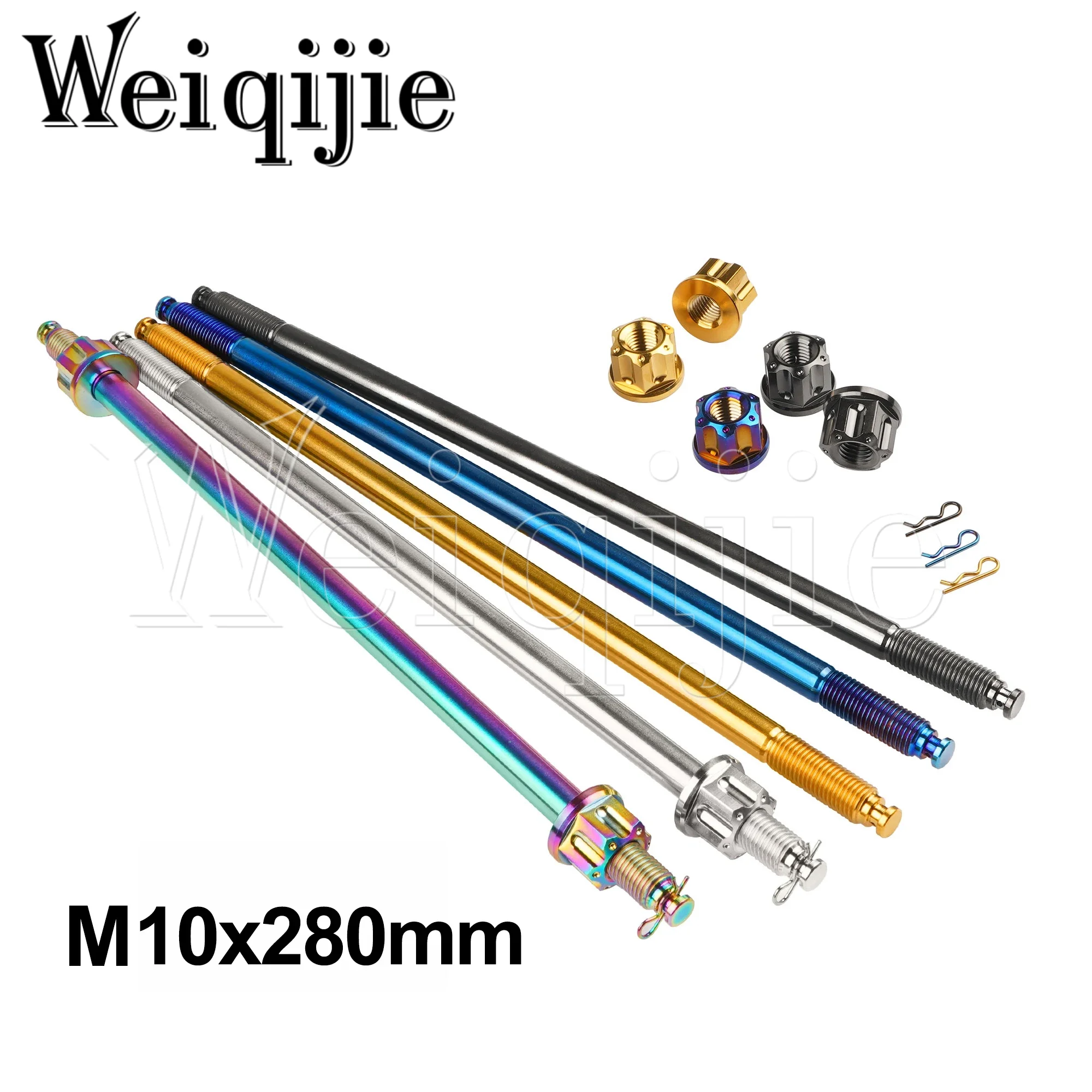 Weiqijie Titanium Bolt Front Axle Core M10 Length 280mm Pitch1.25mm for Motorcycle Front Axle Center Modification Accessories