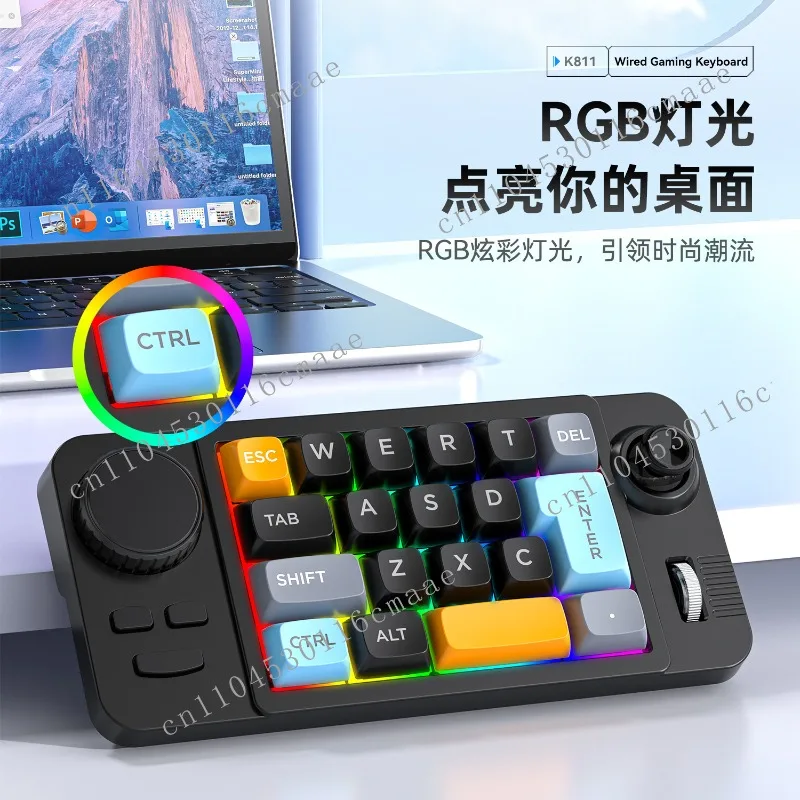 RGB Wired Mechanical Gaming Keyboard Dual Scroll Wheel Hot Swappable Computer Accessories Suitable for 19 Key Joystick
