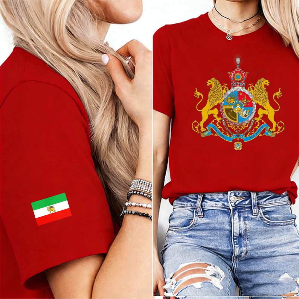 Iranian Royal Coat of Arms T-Shirt Lion and Sun Flag Sleeve Graphic Tee Stand with Iran Persian Heritage Gift Women Men Shirts