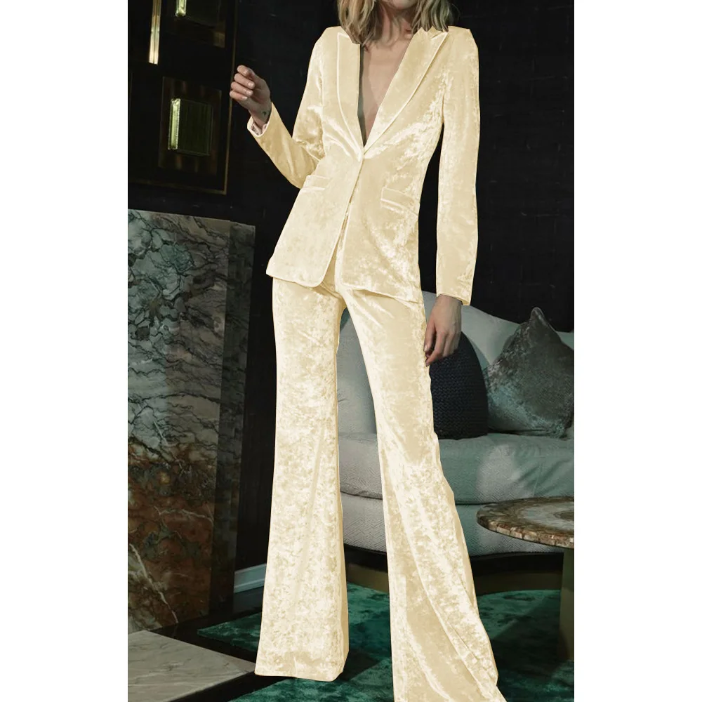 Women Velvet Suit Two Piece Elegant Stylish Slim Suit Fashion Design Business Party Women\'s Suits Set 2 Elegant Pieces Pant Sets