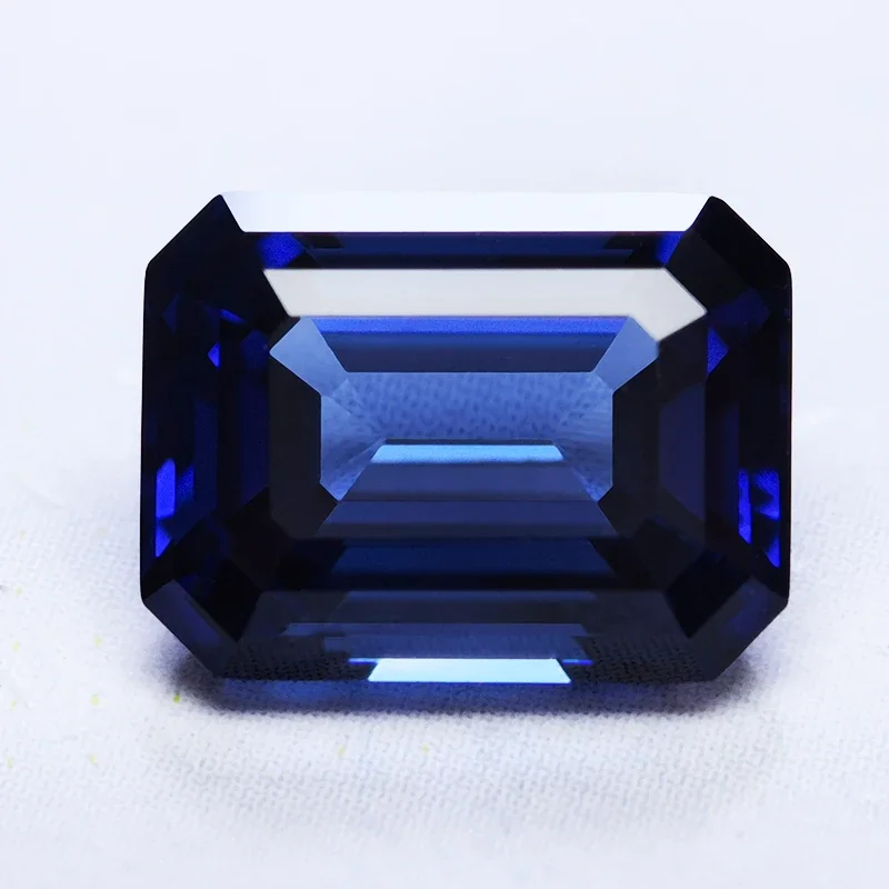 

Lab Grown Sapphire Royal Blue Color Emerald Cut Gemstone for Charms DIY Ring Necklace Earrings Materials Selectable Certificate