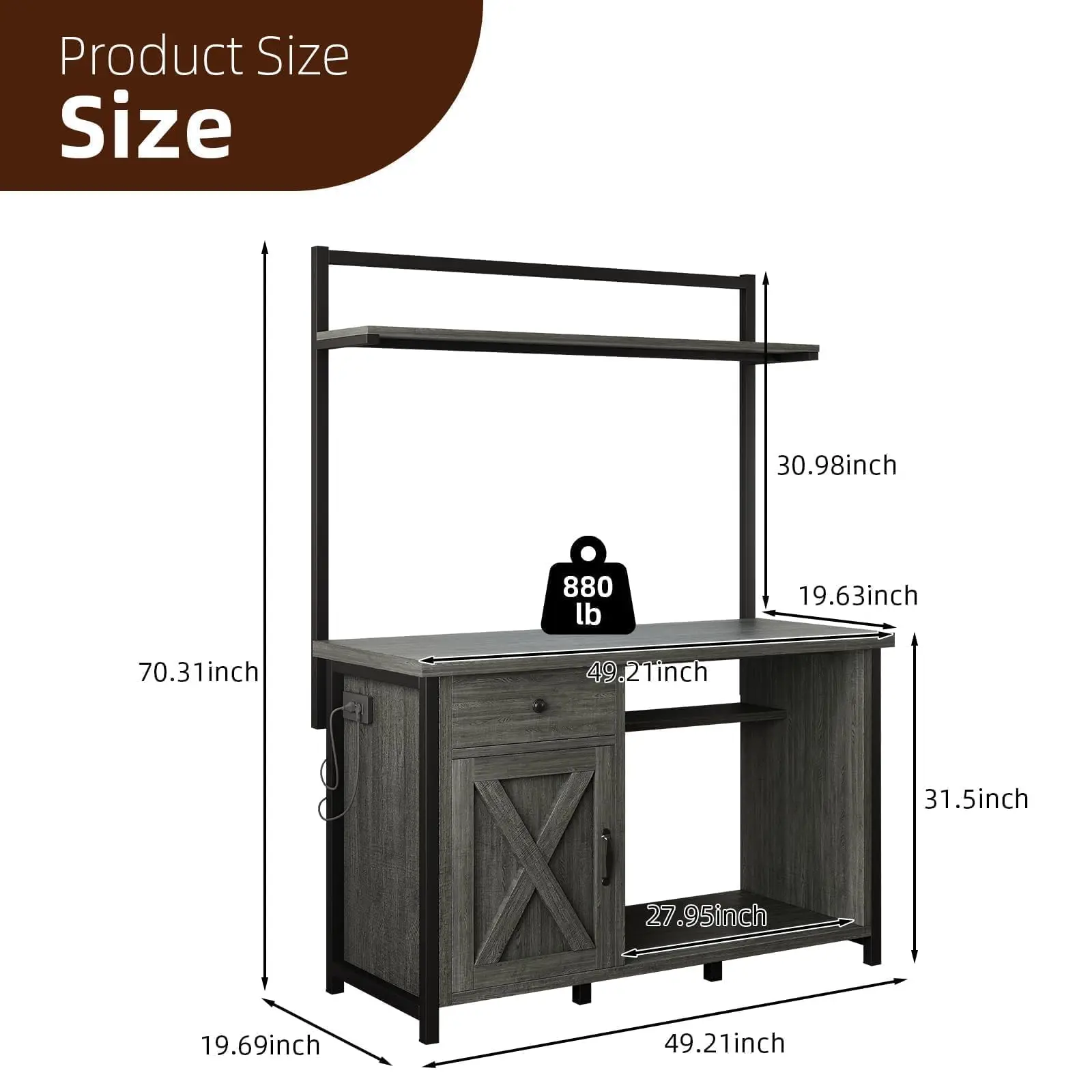 55-75 Gallon Fish Tank Stand with Power Outlet, Led Light, Heavy Duty Aquarium Stand with Cabinet for Fish Tank