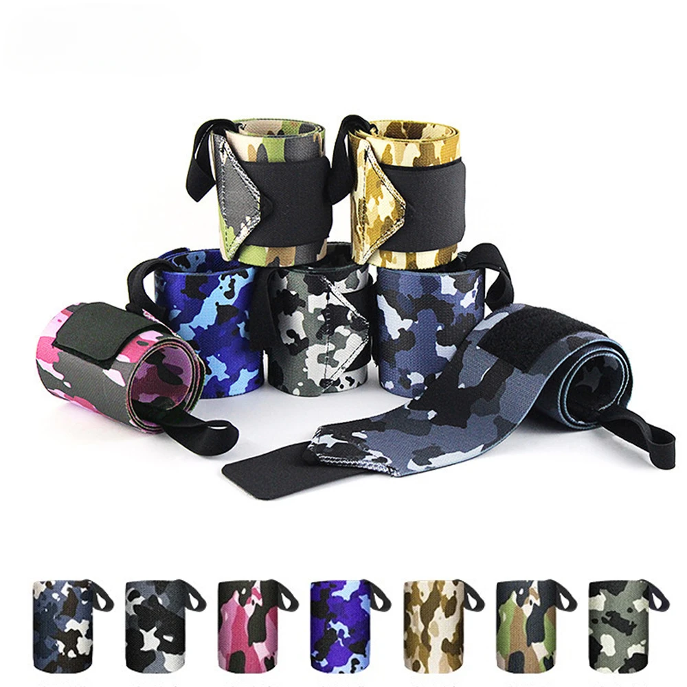 1pc Supporto per il polso Cinghia da palestra Camouflage Polsino regolabile Fasce da polso elastiche Bende per palestra Sollevamento pesi Proteggi la fascia per le mani