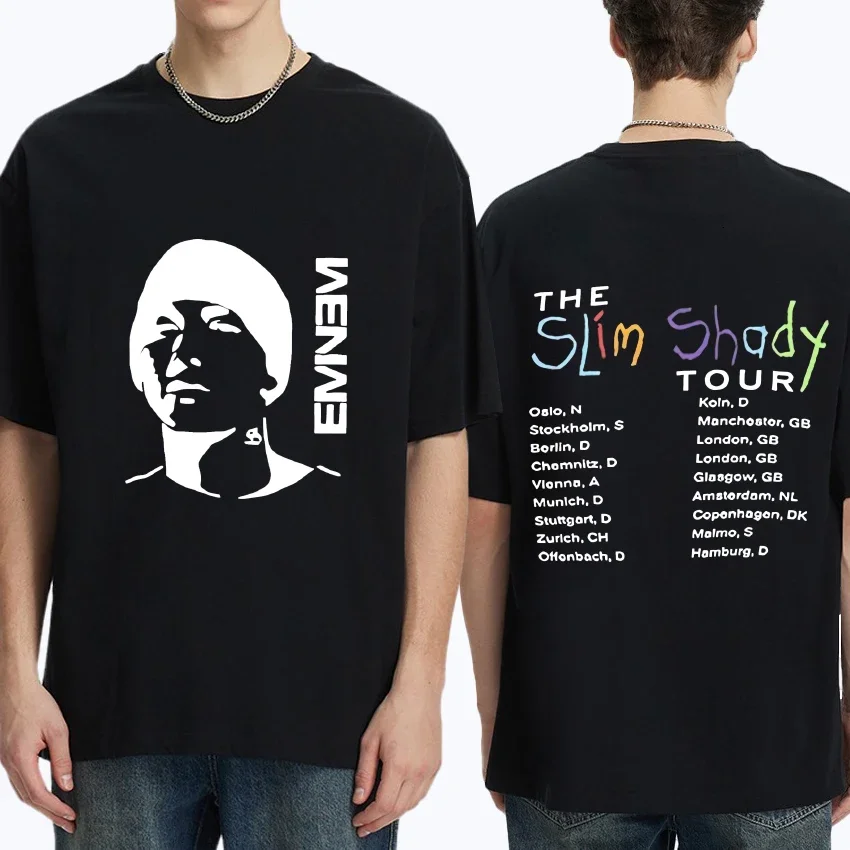 

Singer Eminem The Slim Shady Tour 2025 T shirt Unisex vintage Oversized short sleeve T-shirts Men Women black 100% Cotton Tops
