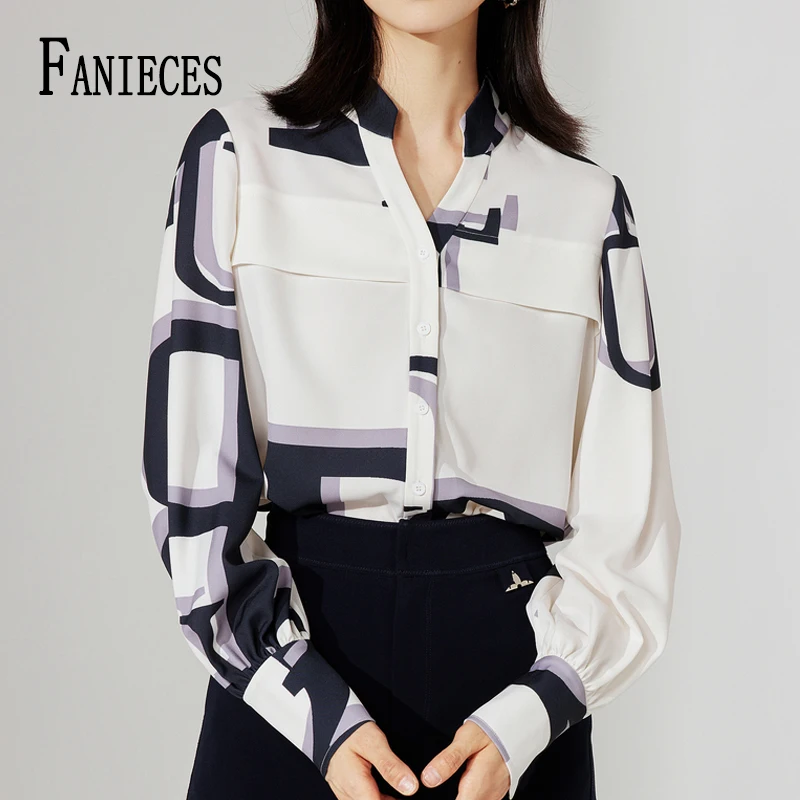 

FANIECES blusas para mujer Fashion Print Women Chiffon Shirt Casual Loose Lapel Autumn Long Sleeve Female Blouses Elegant OL Top