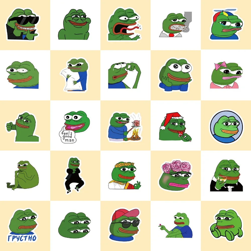 10/50Pcs Sad Frog PEPE Funny Graffiti Stickers For Phone Skateboard Helmet Car Gift Bicycle Notebook Car DIY Sticker Kids Toy