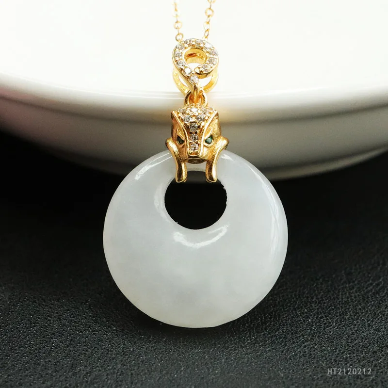 

Натуральный белый Hetian Jade Ping An Kou кулон Lucky Charm ожерелье HT2120212