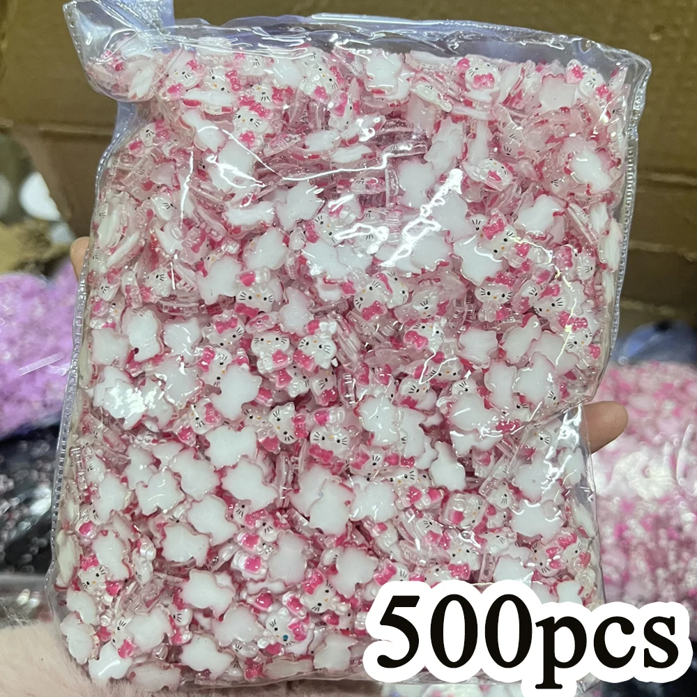 

500pcs Cute Sanrio Nail Art Charms Wholesale 3D Pink Bow Hello Kitty Cinnamoroll Nail Decoration DIY Phone Cases/Nail Accessory