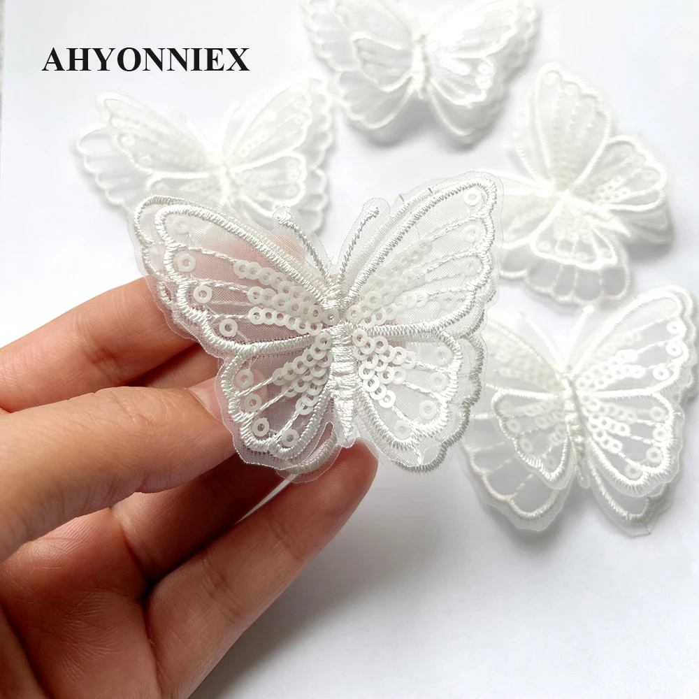 10Pcs/Lot Fashion Organza Butterfly Patches For Clothing 3D Accessories For Veil Bags Decorative Parches Applique Sew on Craft