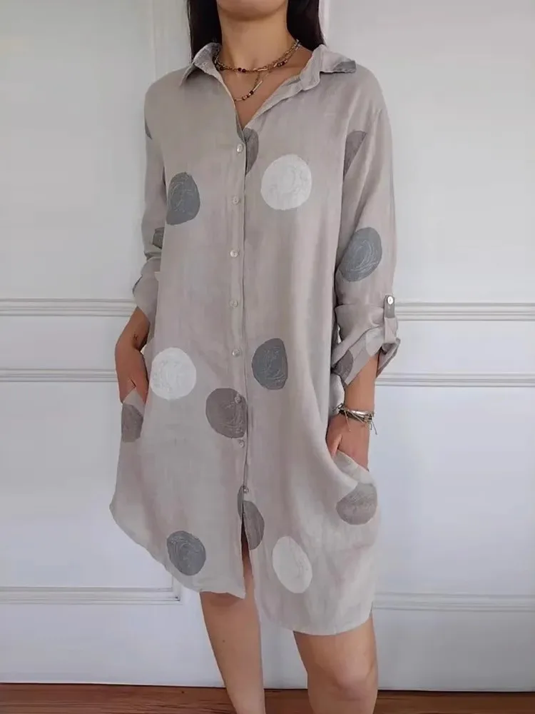 Casual Polka Dot Printed Shirt Mini Dress Women 2025 Spring Summer New Fashion Casual Elegant Long Sleeve Button Dresses Female