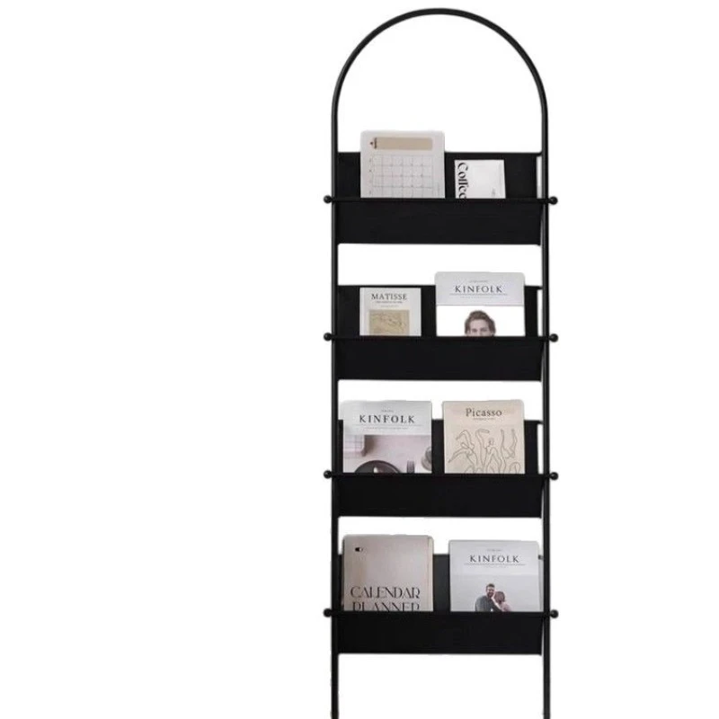Living room book ornament display rack, black medieval magazine rack, book and newspaper rack