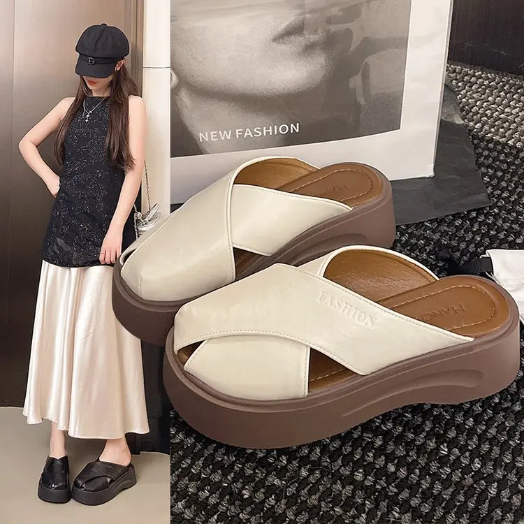 cruz-tecido-romano-baotou-metade-chinelos-feminino-folga-verao-esponja-2025-nova-sola-grossa-sola-macia-unico-sapatos