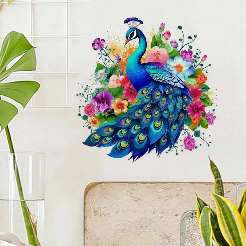 Flower & Peacock Wall Stickers Living Room Sofa Background Home Decor Beautification Mural Decals for Bedroom Kitchen AA408
