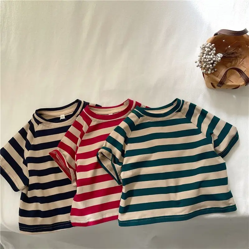 Fashion striped T-shirts for kids baby cotton short sleeve Tees boys and girls casual Tops clothes