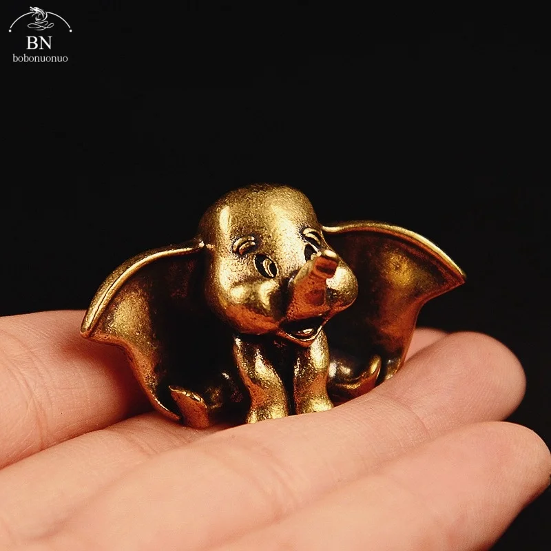 Cute Big Ears Elephant Small Statue Solid Brass Animal Desktop Ornament Vintage Miniatures Figurines Home Decoration Crafts Gift