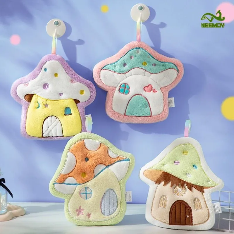 Children's Cartoon Mushroom Coral Velvet Absorbent Hand Towel Quick Drying Bathroom Kitchen Wipe Towel Towel Handkerchief
