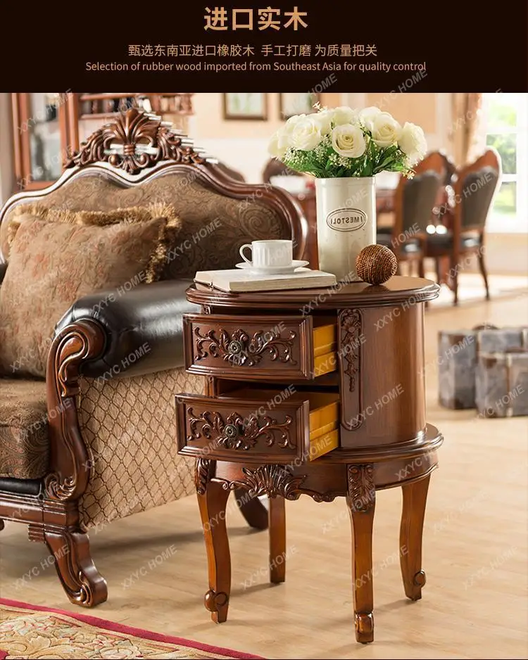 DV  country sofa side table, solid wood creative oval small coffee table round bedside table telephone table