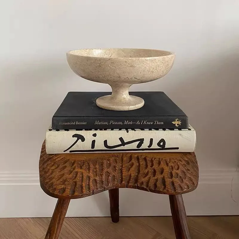 

Medieval French quiet style natural marble fruit plate villa model room designer soft decoration living room highend fruit plate