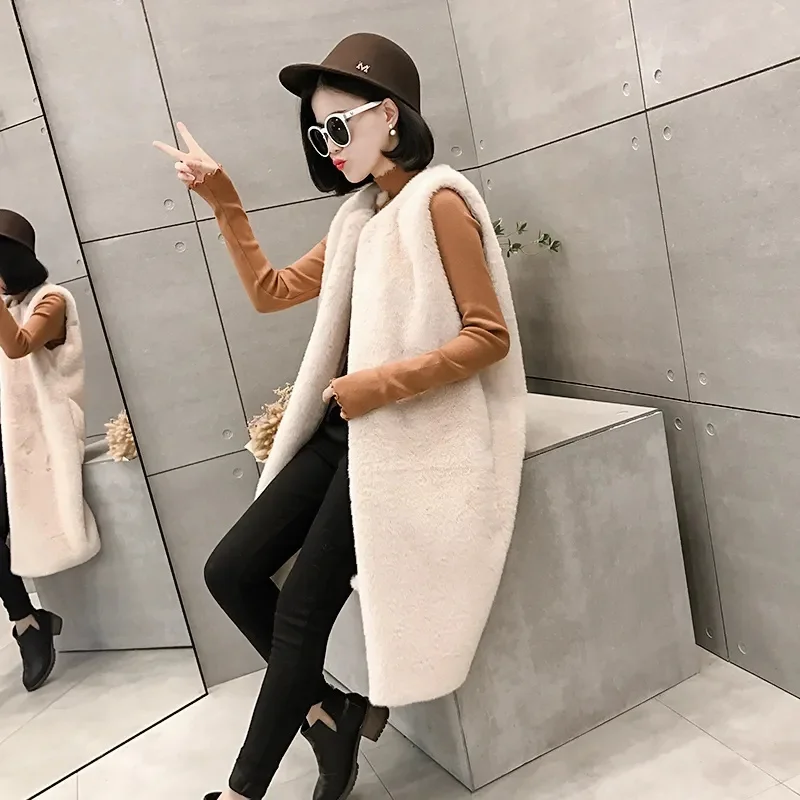 Large Size 5XL Fur Vest Women\'s 2023 Autumn Winter New Faux Fur Vest Coat With Thick Cotton Shoulder Female  Sleeveless Jacket