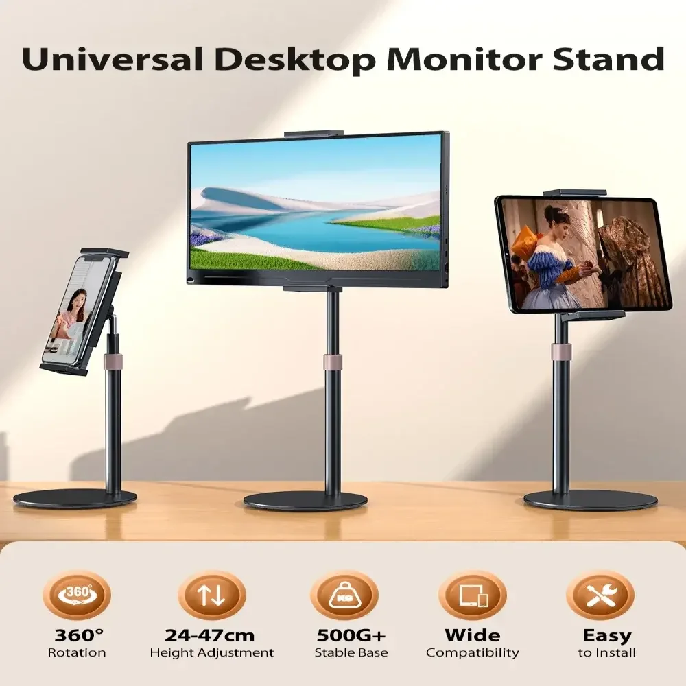 

Portable Monitor Stand Adjustable Height Desktop Monitor Bracket for 4.7-17.3 Inch Phone Tablet Monitor Support Holder Wider