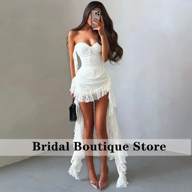 Sexy Lace Prom Dresses, Homecoming Pearls Appliques, Mini Dress, High/Low Women's Party Gowns, Women's Dress, Customized.