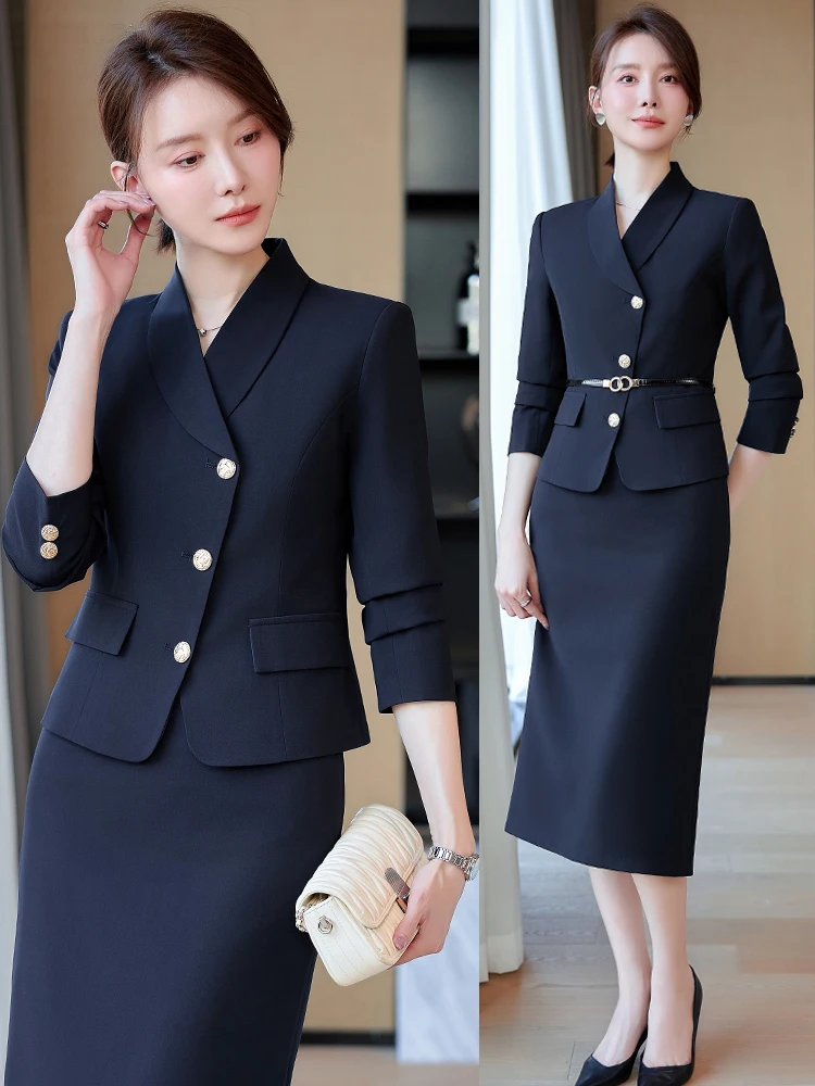 

Элегантный женский деловой костюм-пиджак класса люкс для весны и осени, профессиональный комплект для официальных мероприятий, классическая офисная одежда на одной пуговице