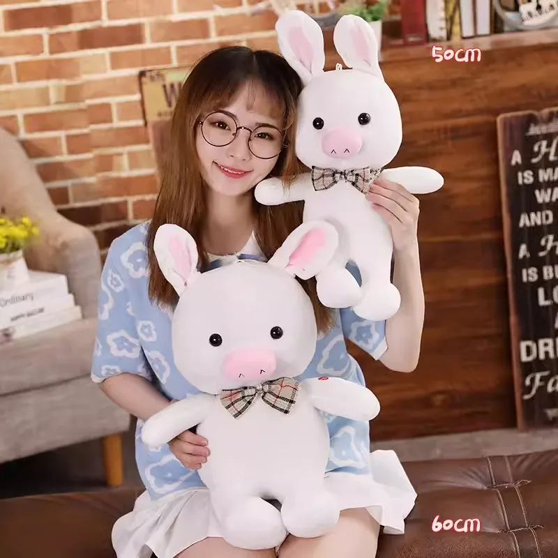 Pig Rabbit Piggy Bunny Bow Tie Plush Toy Stuffed Doll Cartoon Animal Dad Mom Appease Bedtime Story Friend Boy Girl Birthday Gift