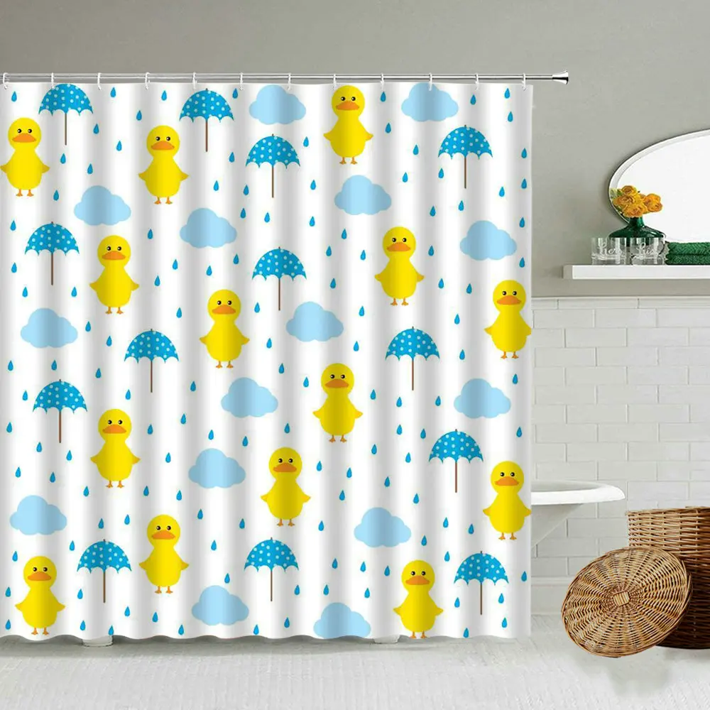 Little yellow duck cute animal shower curtain cartoon children\'s toy boy girl bathroom waterproof screen send hook