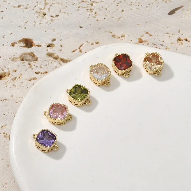 Copper-plated 14k Gold Colored Zirconium Hanging Square Pendant DIY Handmade Bracelet Earrings Accessories Material Wholesale
