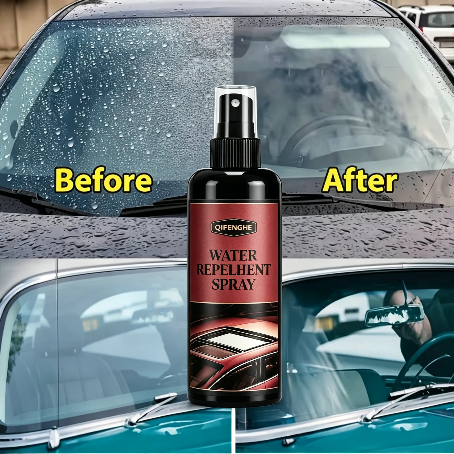Long-Lasting Car Hydrophobic Rainproof Spray, Durable Water Repellent Coating for Windshield Auto Exterior Surfaces