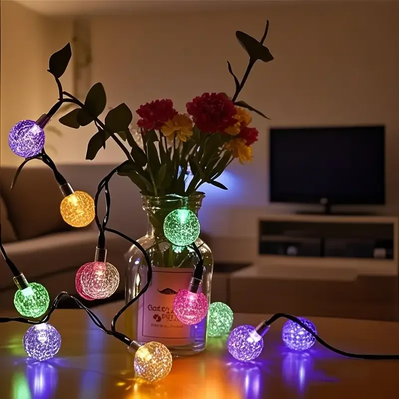Crystal Ball Fairy Lights, Colorful Solar Bubble String Lights，LED Solar Garden Lamp for Birthday, Party,  Chrismas Decorations.