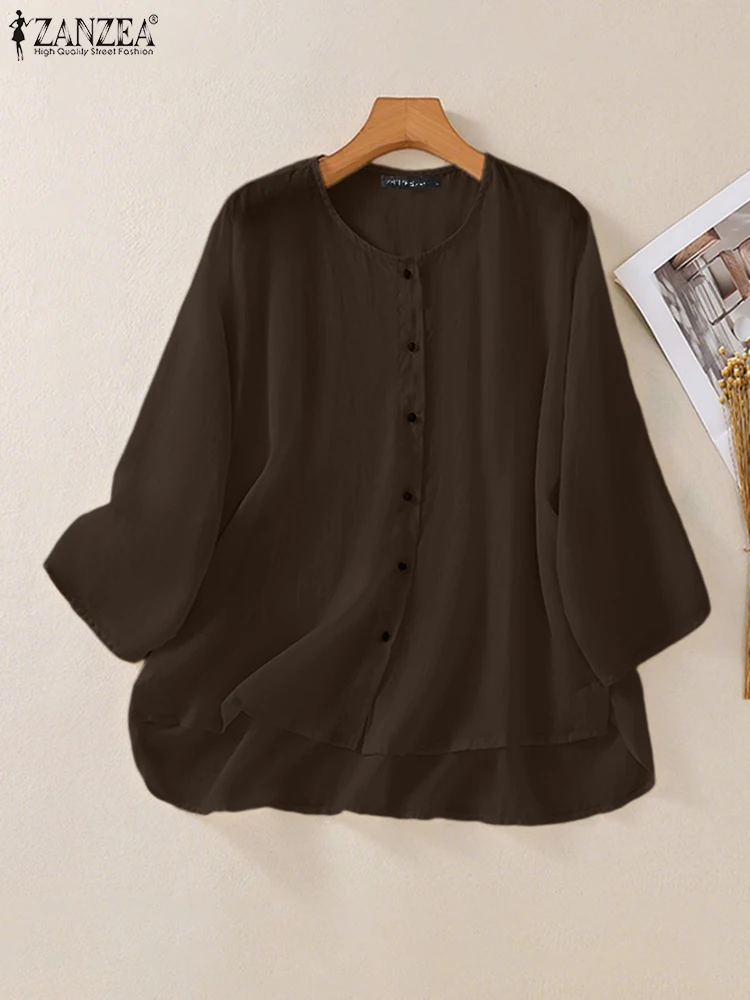 ZANZEA Fashion Asymmetrical Tops Women Autumn Shirts 2025 Stylish Casual 3/4 Sleeve O-Neck Solid Blouse Loose Blusas Femininas