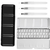 37 Wells Watercolor Painting Box With 3 Water Brushes, Empty Watercolor Painting Iron Box, Suit For Watercolor Painting, Gouache