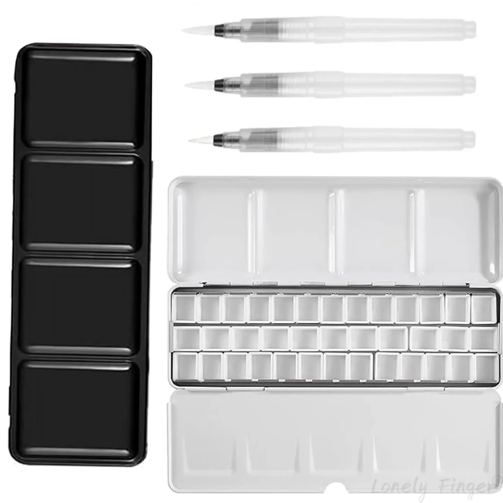 37 Wells Watercolor Painting Box With 3 Water Brushes, Empty Watercolor Painting Iron Box, Suit For Watercolor Painting, Gouache