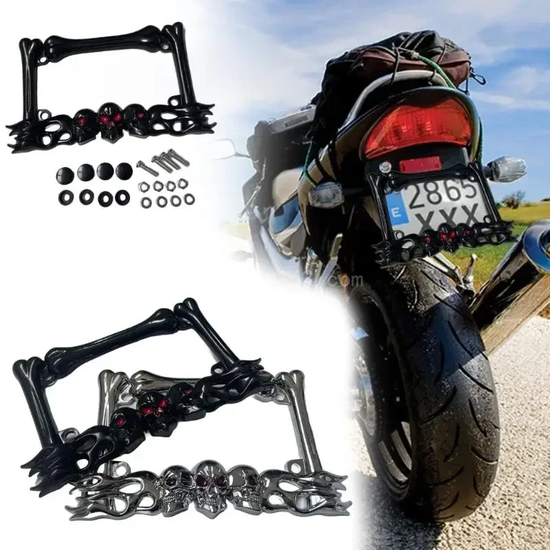 License Plate Frames,Motorcycle UniversalMotorbike License Plate Bracket Holder Skull Head