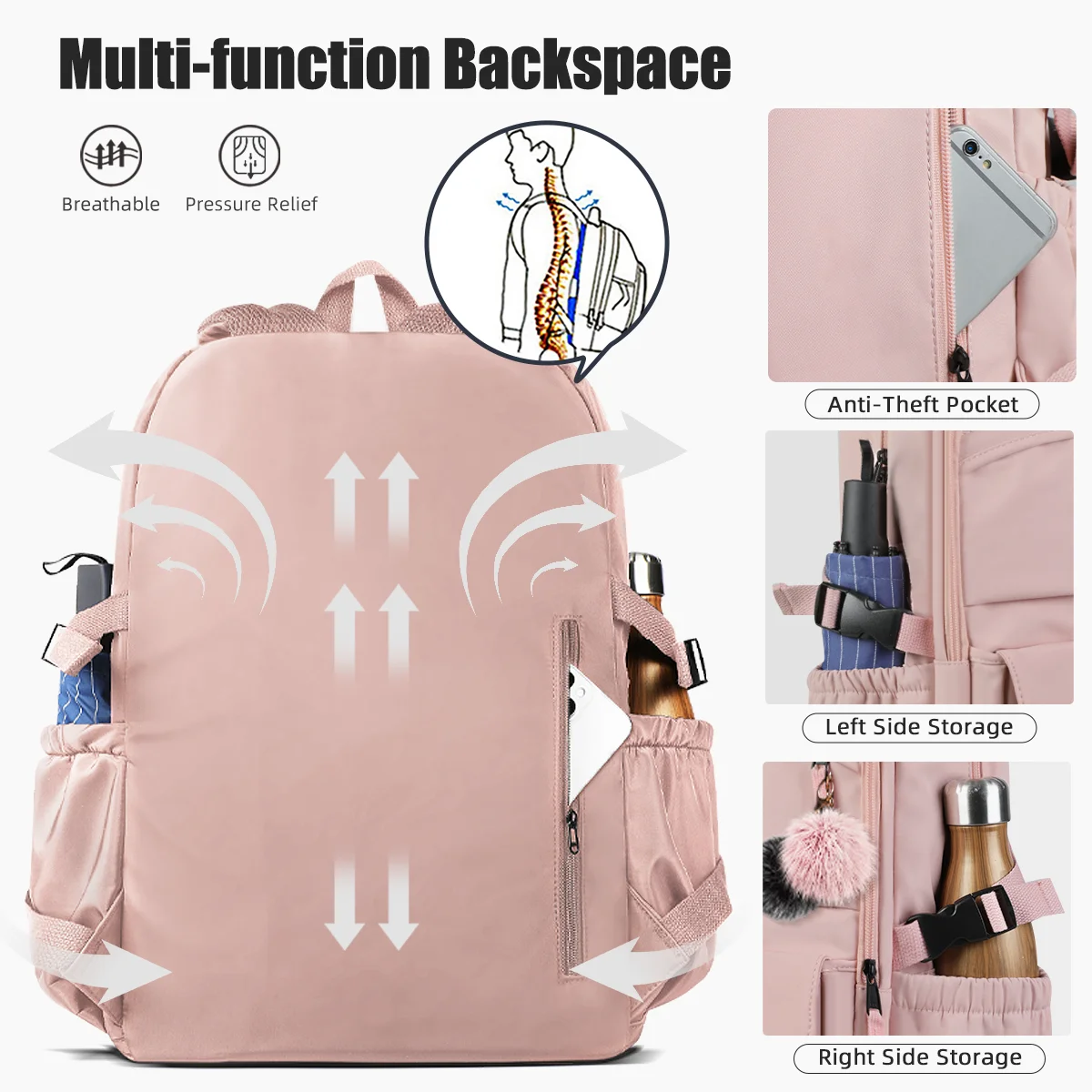 HK Fashion Women's School Bag 15.6 Inch Laptop Backpack For College Anti Theft Large Bookbag Casual Travel Daypack Girls Student