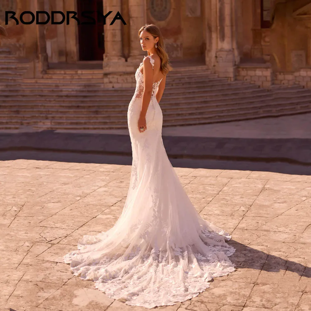 RODDRSYA Spaghetti Strap Appliques Wedding Dress Sweetheart Mermaid Luxury Bride Gown Sleeveless Fit vestido de novia Customized