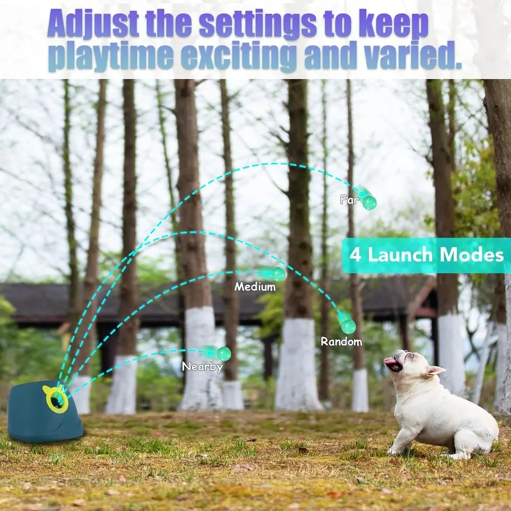 Lançador automático de bolas para cães com distância ajustável para cães e filhotes pequenos, auto-jogando com 10 bolas de 2 polegadas