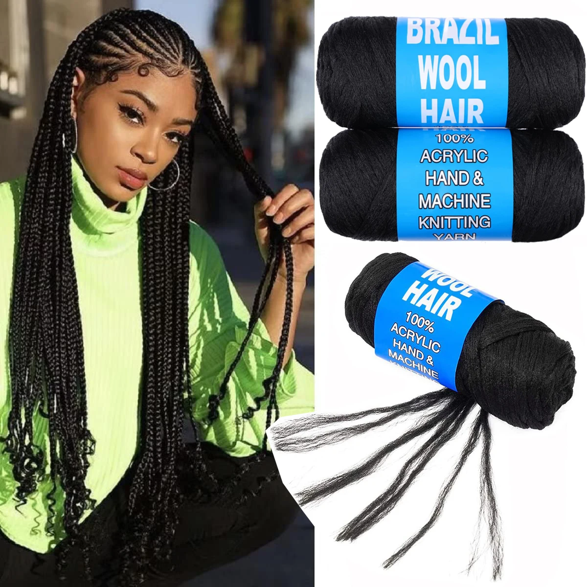 Multicolored Brazil Wool Hair, Acrylic Extension Yaki Synthetic Hair Senegalese Twist Faux Locs Wraps Jumbo CrochetBraiding Hair