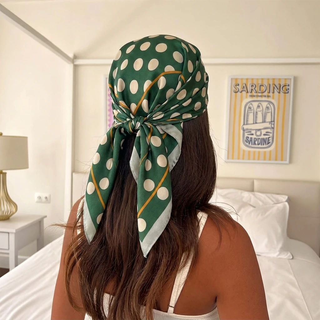

2026 New Luxury Brand Dot Print Square Silk Scarf for Women Hijab Hair Bands 70cm Neckerchief Female Satin Shawl Ribbon Headband