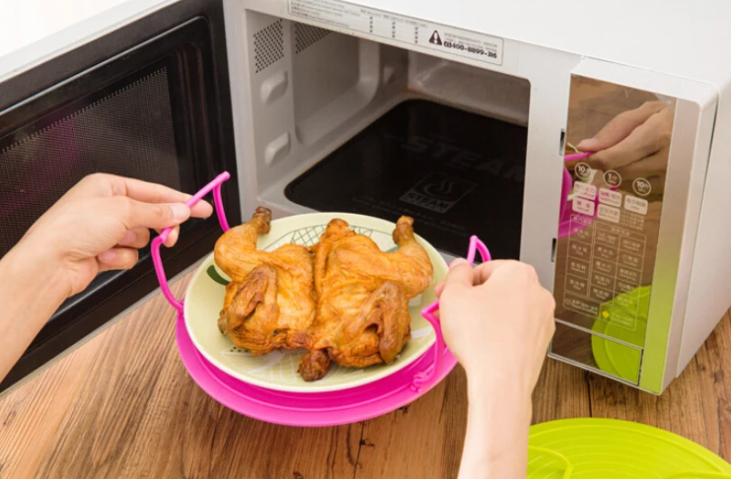Microwave Plastic Stand Multifunctional Stacker Rack Kitchen Plate Shelf Mini Desk Heating Food Tray Cookware Inserts