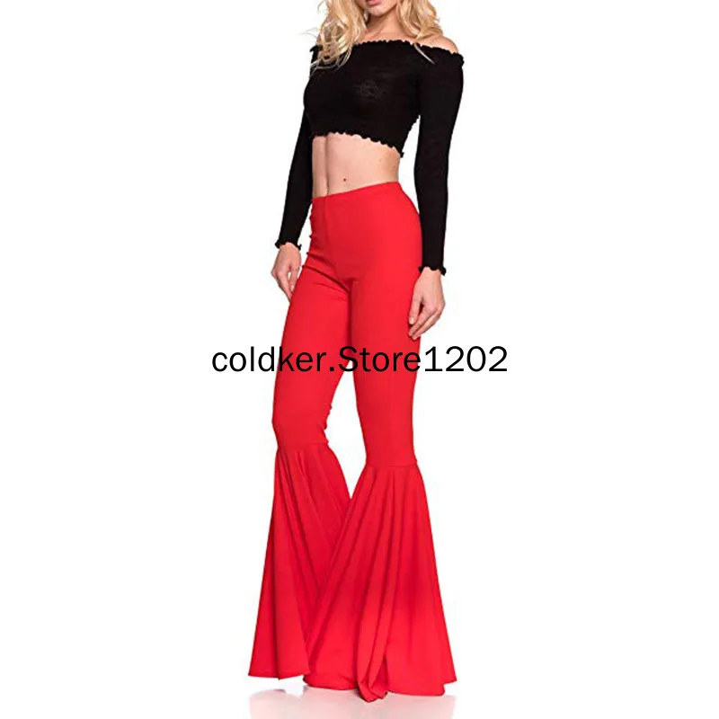 2023 Women\'s Fashion Bell-Bottoms Solid Color Trousers Mermaid High Waist Casual Fashion Pleated Flare Pants Daily Trendy S-XXXL